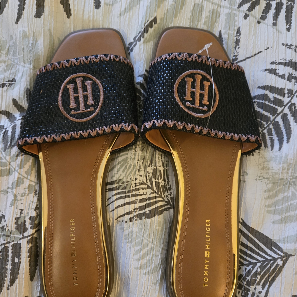 Tommy Hilfiger Black and Brown Casual Sandals